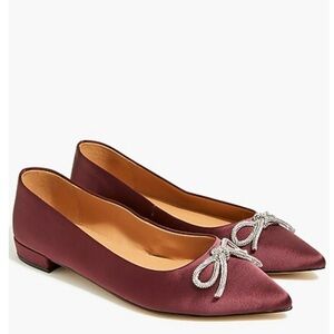 J. Crew Burgundy Satin Flats with Silver Bow